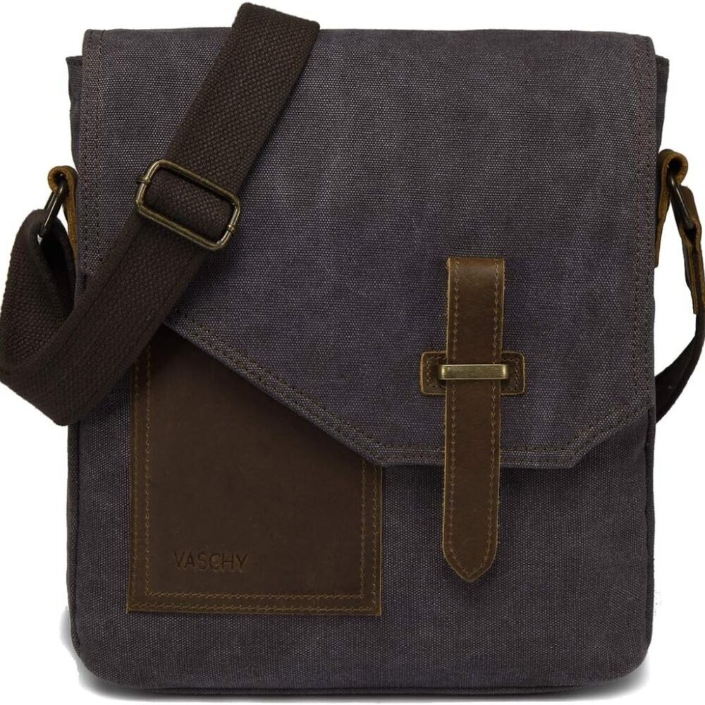 Small Messenger Bag, Vintage Canvas Leather Lightweight Crossbody Bag